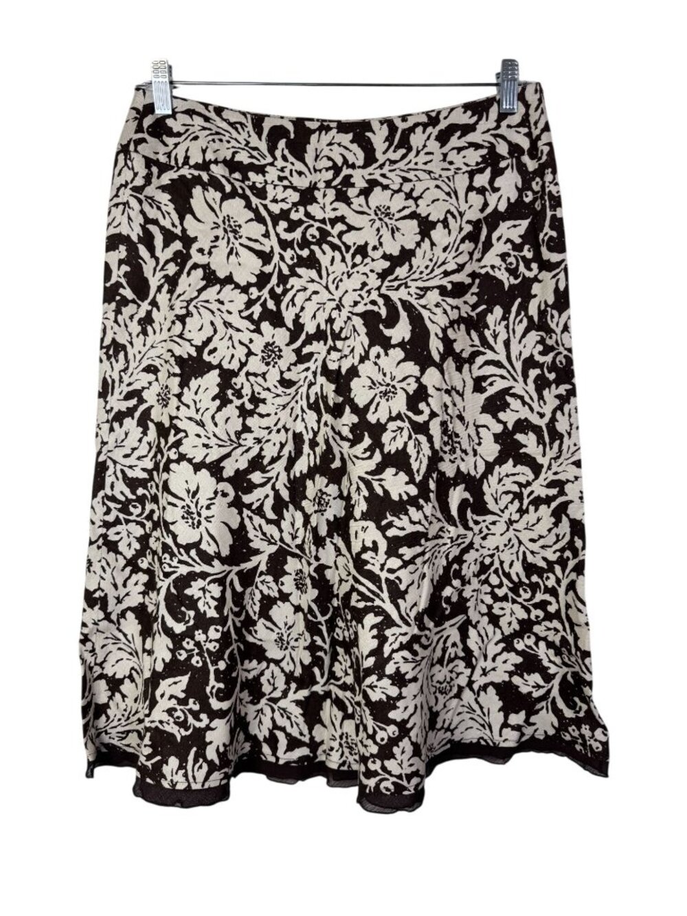 Style & Co 100% Linen Brown White Floral A-Line Skirt‎ Size 10 Boho Lagenlook